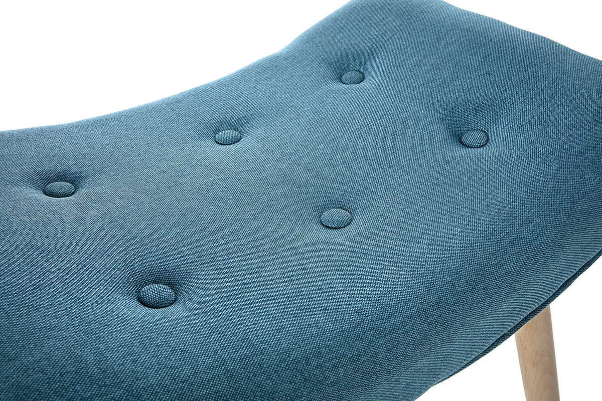 Fauteuil avec repose-pieds scandinave en tissu bleu canard et bois clair BRISTOL