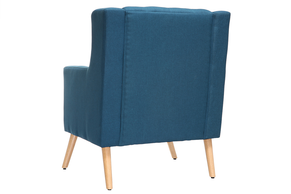 Fauteuil capitonn� en tissu bleu canard et bois clair BRIGHTON