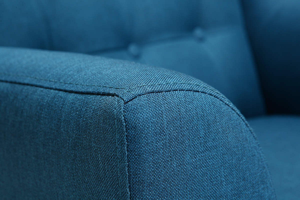 Fauteuil capitonn� en tissu bleu canard et bois clair BRIGHTON