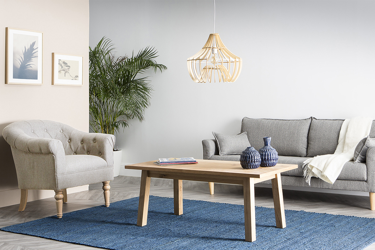 Fauteuil classique tissu coloris naturel pieds bois clair BALTHAZAR