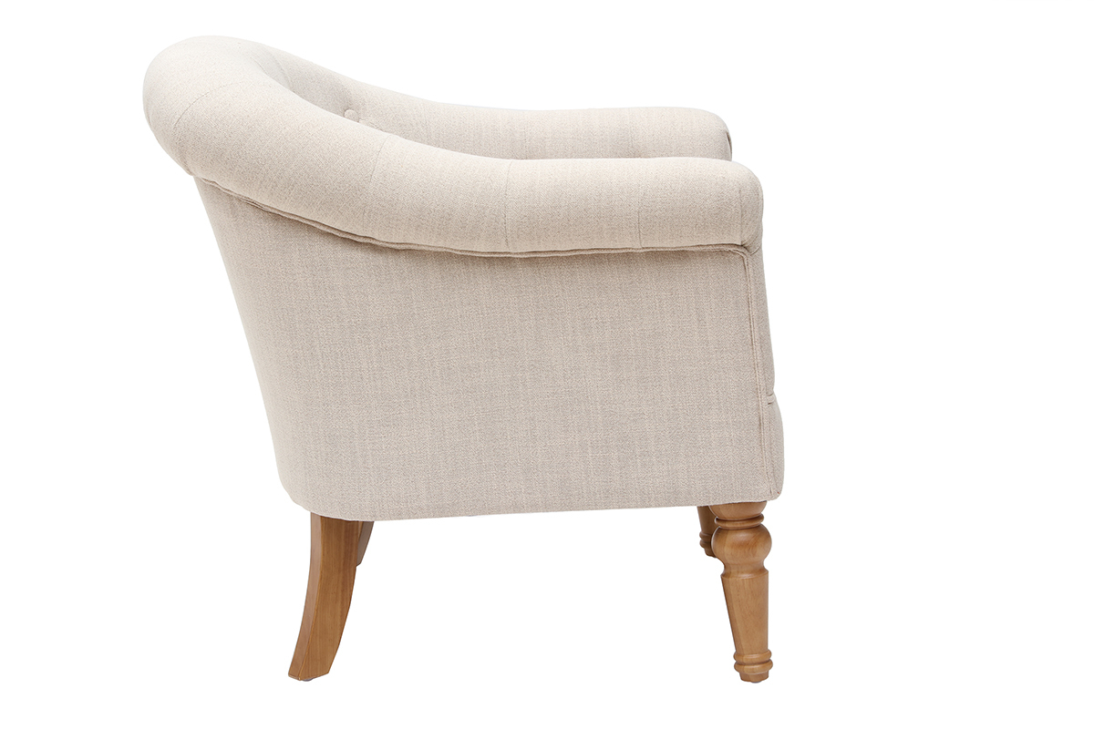 Fauteuil classique tissu coloris naturel pieds bois clair BALTHAZAR