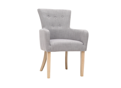 Fauteuil classique tissu gris clair pieds bois clair LAZARRE