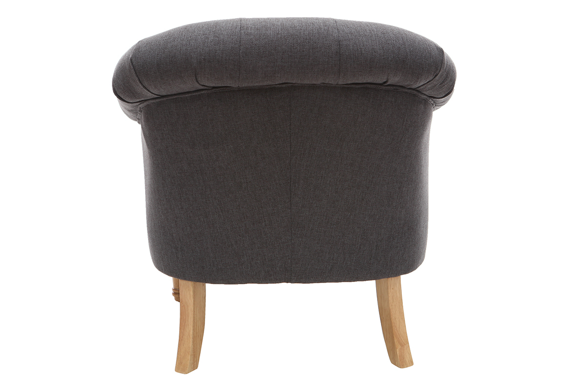 Fauteuil classique tissu gris fonc� pieds bois BALTHAZAR