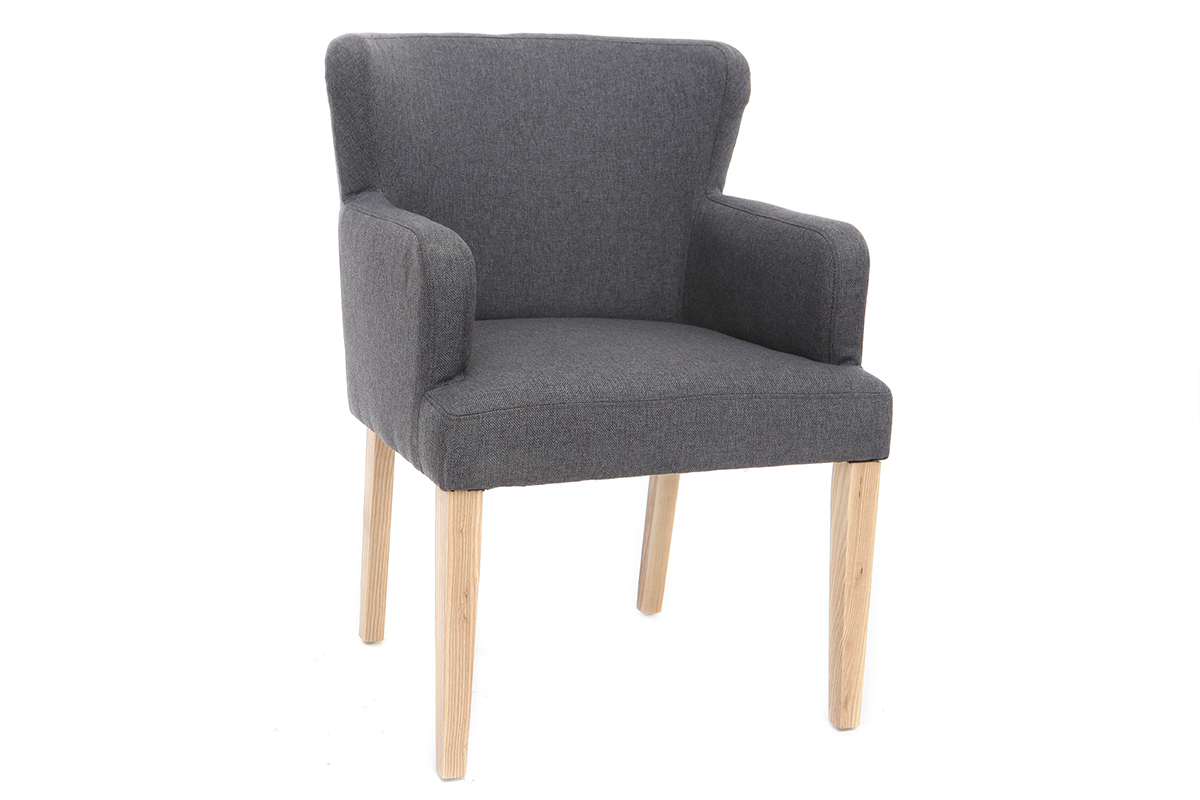 Fauteuil classique tissu gris fonc� pieds bois clair RODIN
