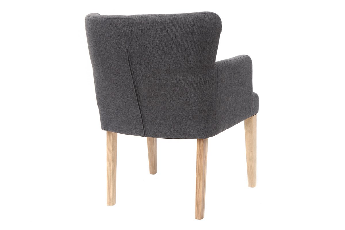 Fauteuil classique tissu gris fonc� pieds bois clair RODIN