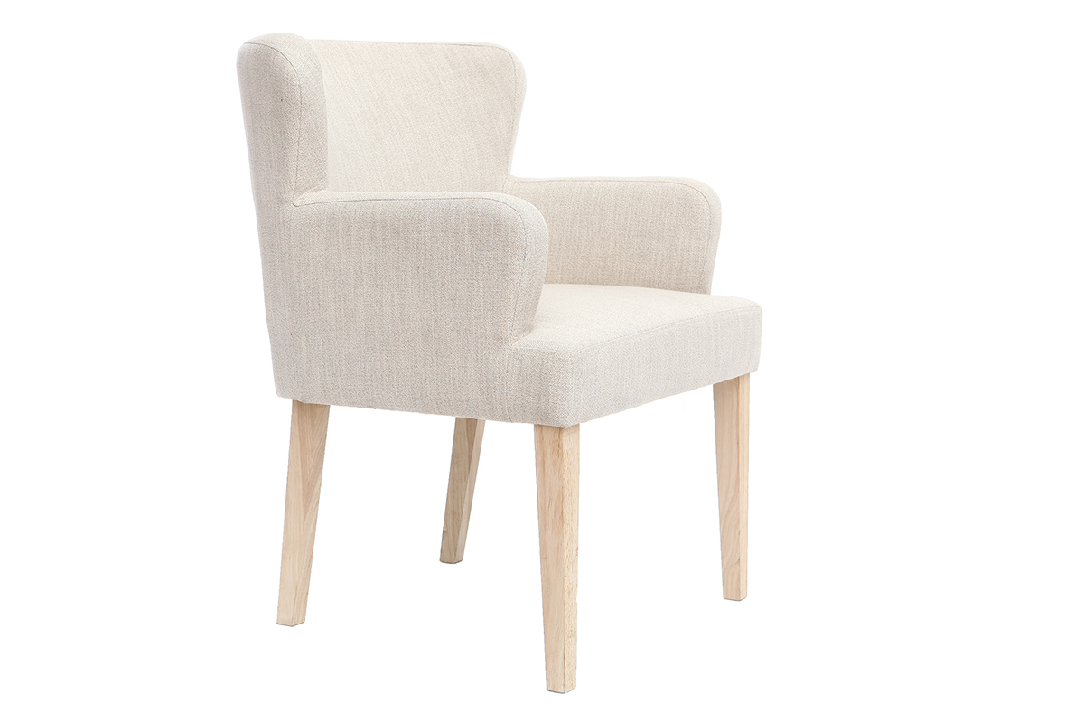 Fauteuil classique tissu naturel pieds bois clair RODIN