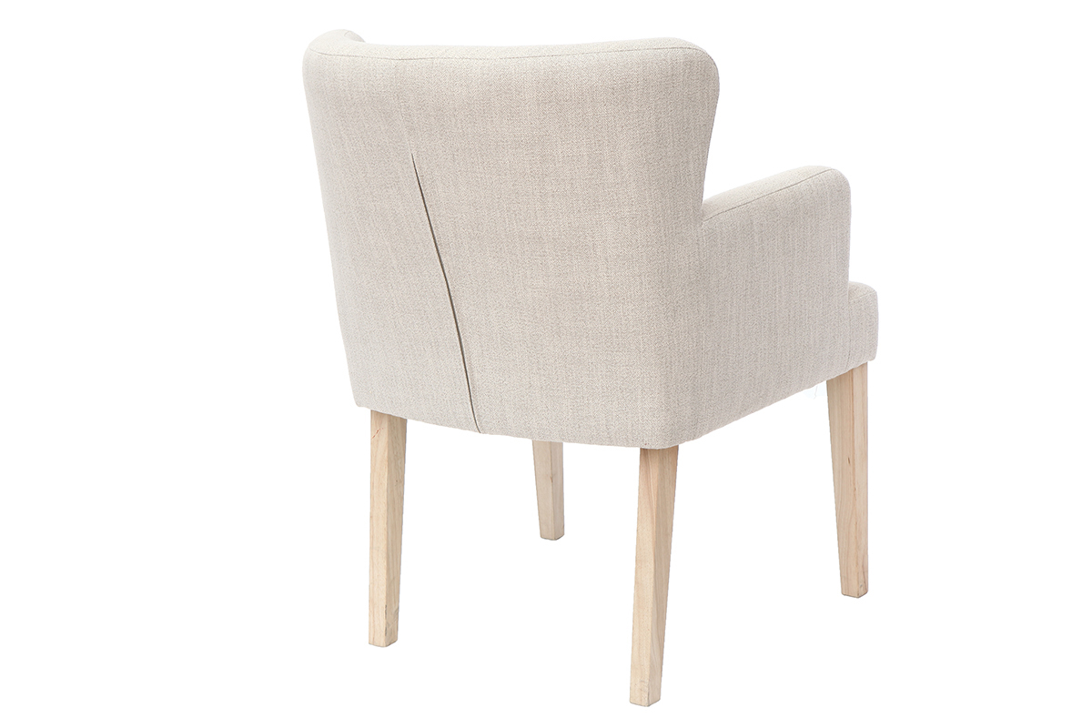 Fauteuil classique tissu naturel pieds bois clair RODIN