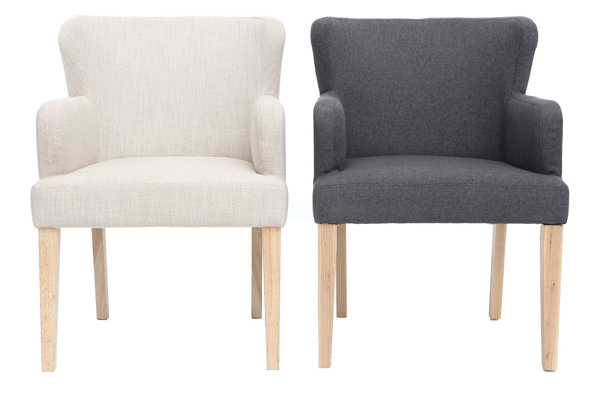 Fauteuil classique tissu naturel pieds bois clair RODIN