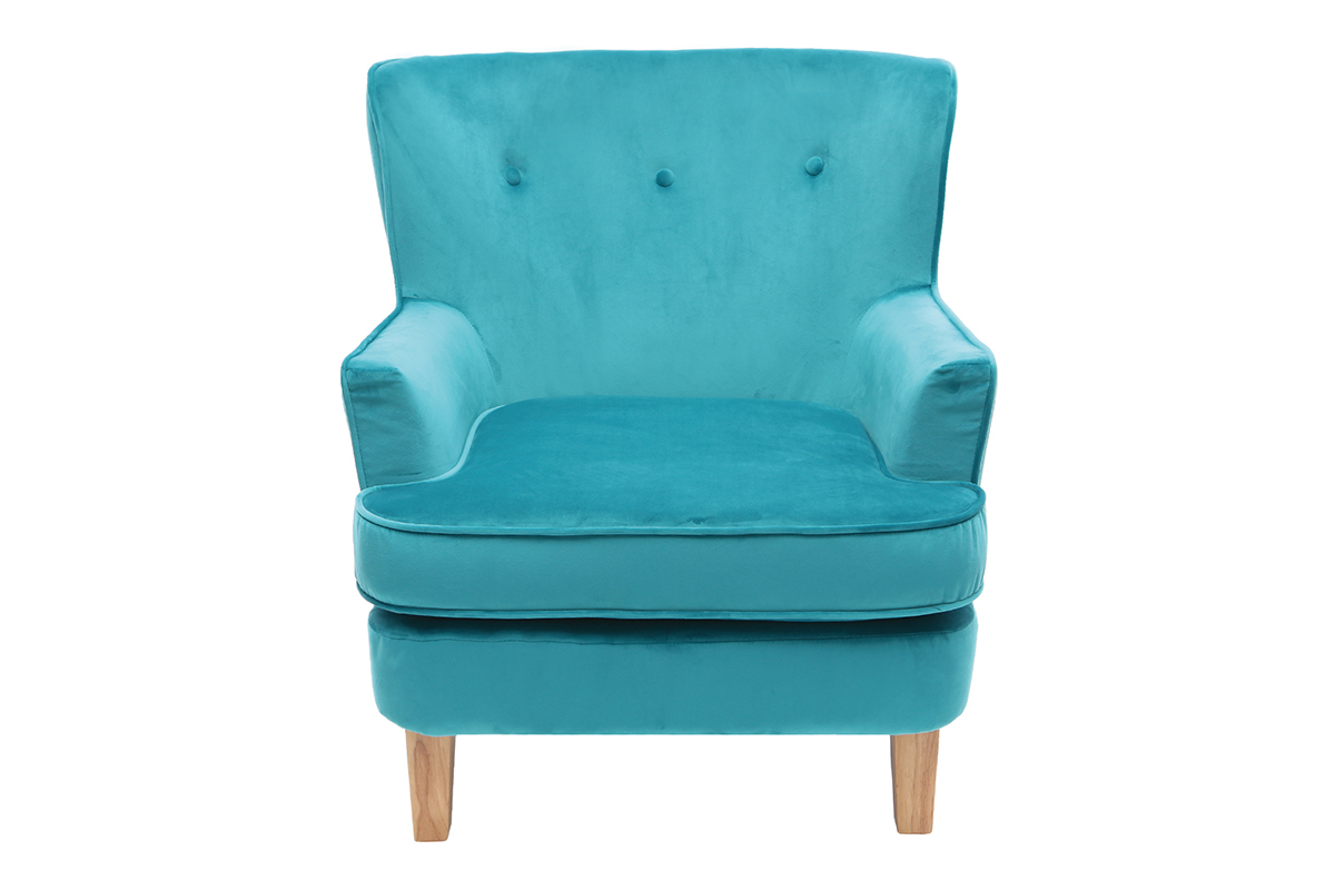 Fauteuil classique velours bleu azur CEZANNE