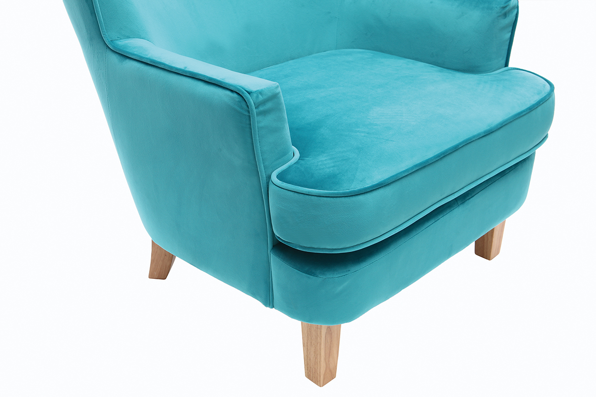 Fauteuil classique velours bleu azur CEZANNE
