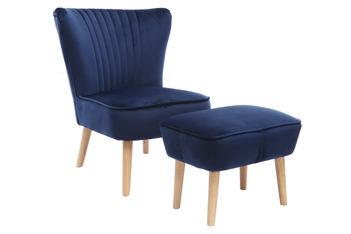 Fauteuil classique velours bleu fonc� ZOLA