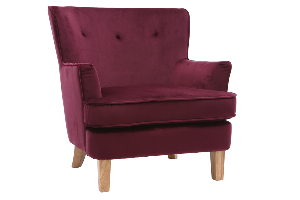 Fauteuil classique velours bordeaux CEZANNE