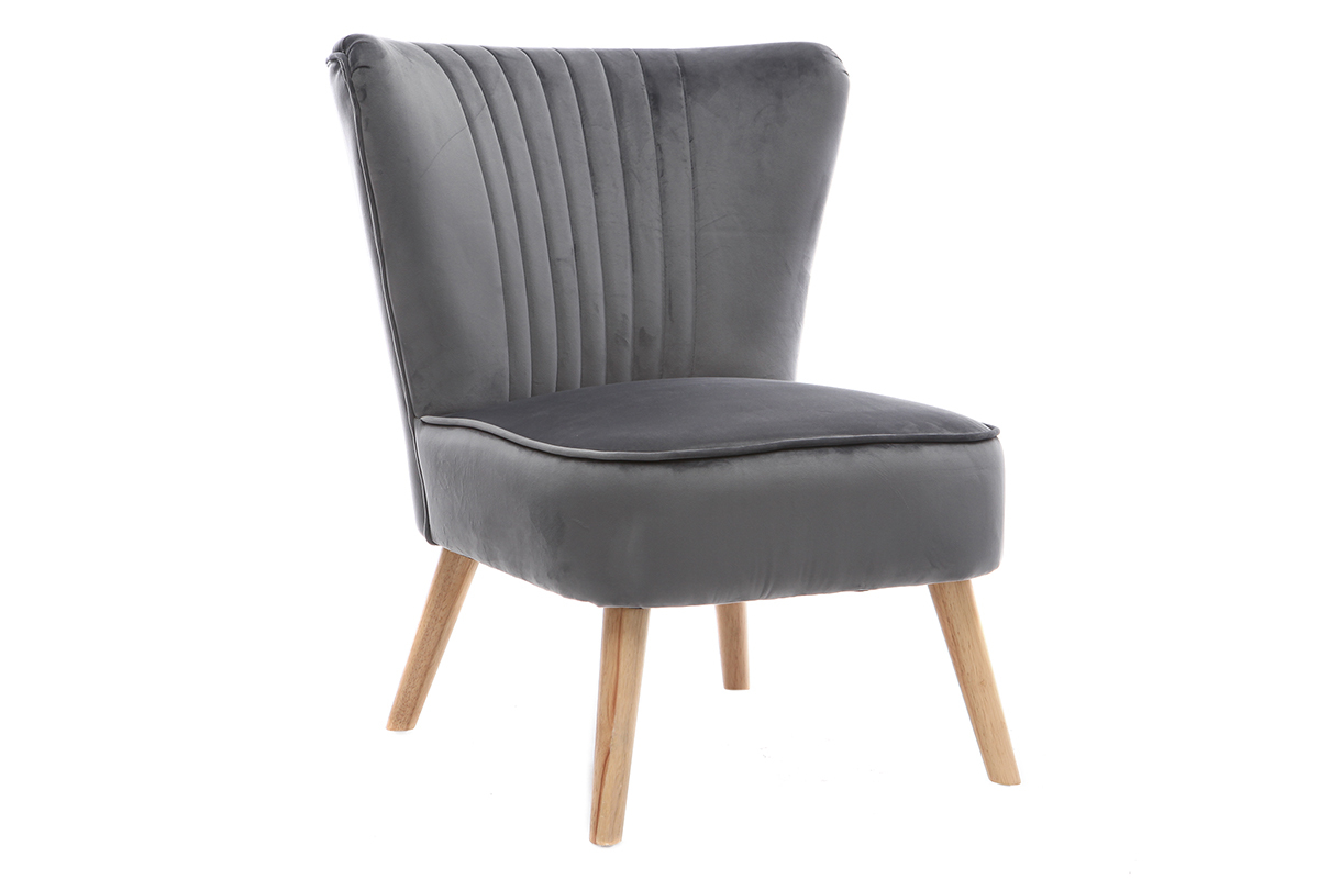 Fauteuil classique velours gris fonc ZOLA