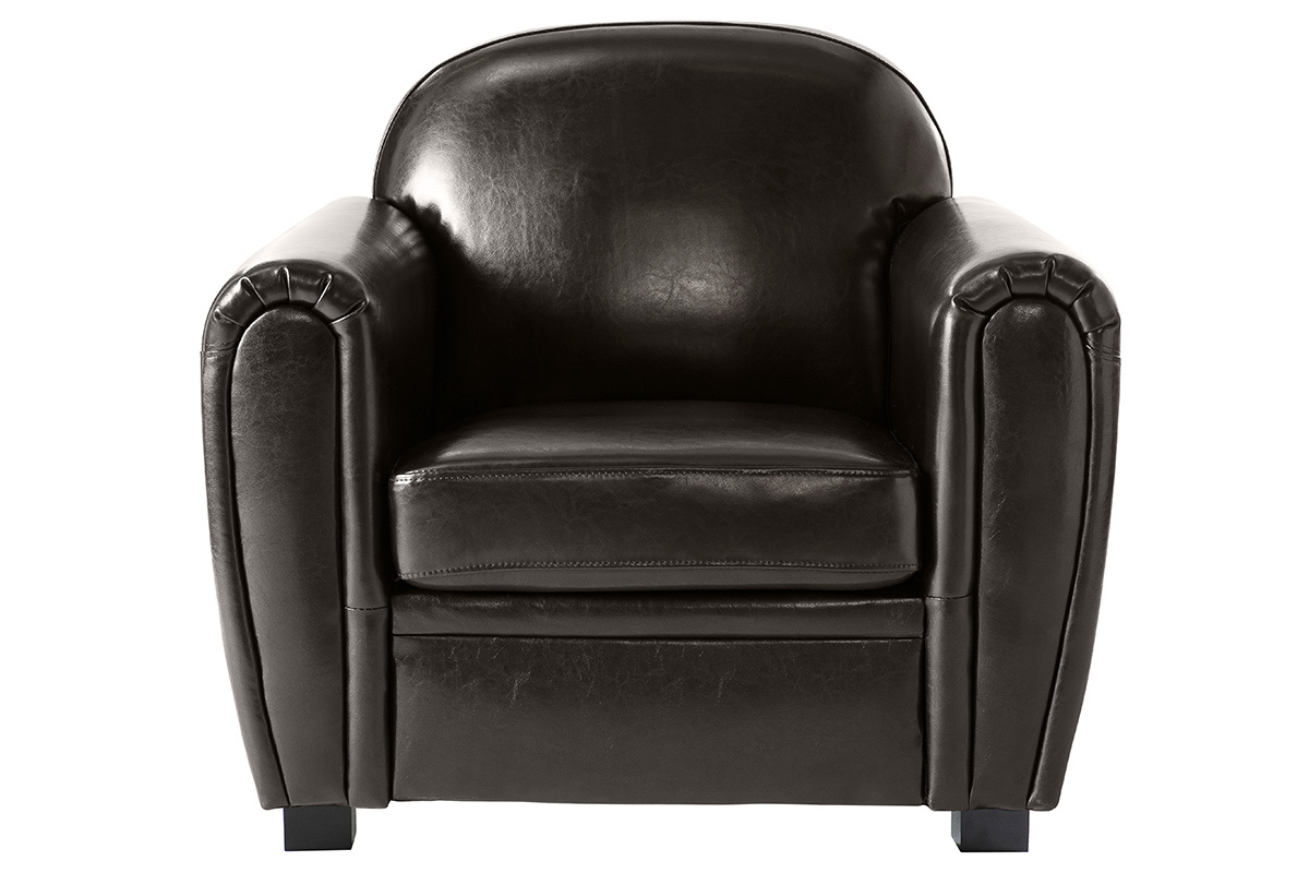 Fauteuil Club cuir marron fonc� - cuir de vachette