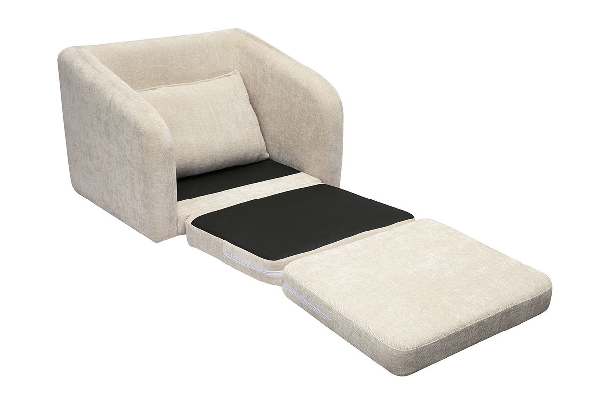 Fauteuil convertible beige effet velours textur avec matelas dpli.
