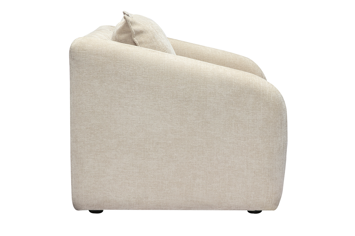 Fauteuil convertible beige en tissu effet velours, vue de ct.