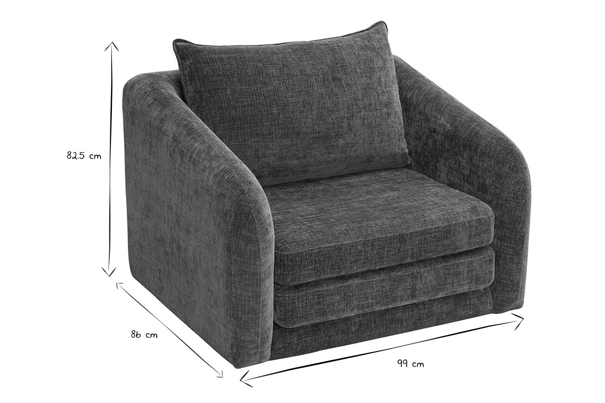 Dimensions du fauteuil convertible MAHAUT en noir et blanc : 82,5 cm de haut, 86 cm de profondeur, 99 cm de large.