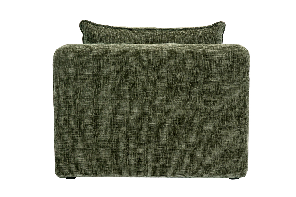 Fauteuil convertible en tissu vert effet velours, vue arrire.