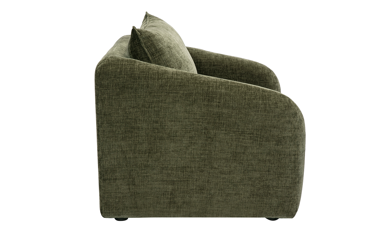 Fauteuil convertible vert kaki en velours textur, vue de ct.