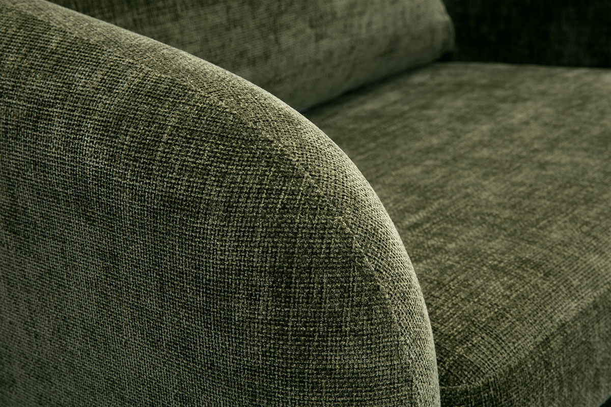 Dtail du tissu effet velours textur vert kaki du fauteuil convertible MAHAUT.