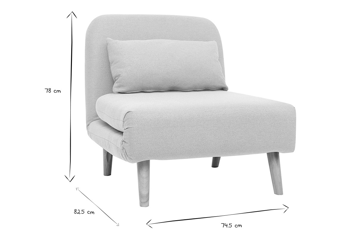 Fauteuil convertible scandinave en tissu gris clair et bois clair AMIKO