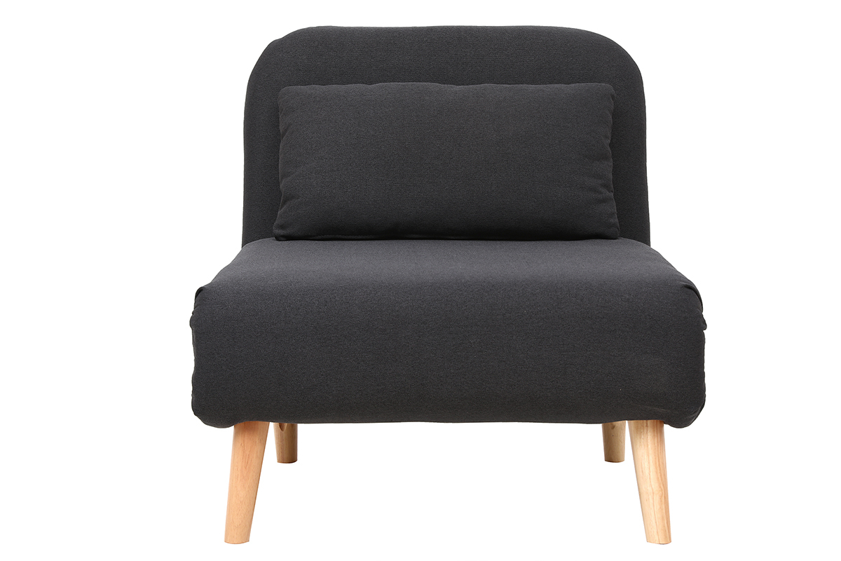 Fauteuil convertible scandinave en tissu gris fonc et bois clair AMIKO