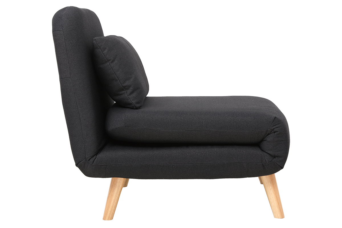 Fauteuil convertible scandinave en tissu gris fonc et bois clair AMIKO