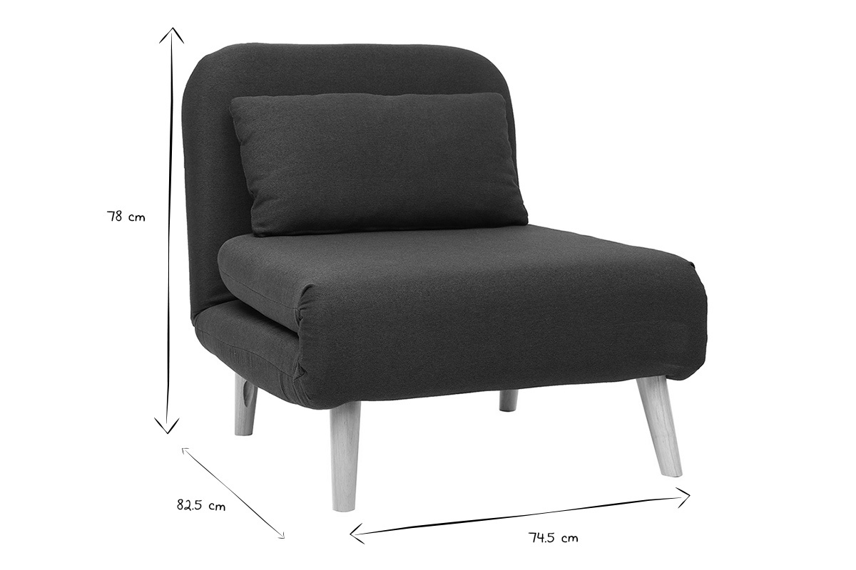 Fauteuil convertible scandinave en tissu gris fonc et bois clair AMIKO