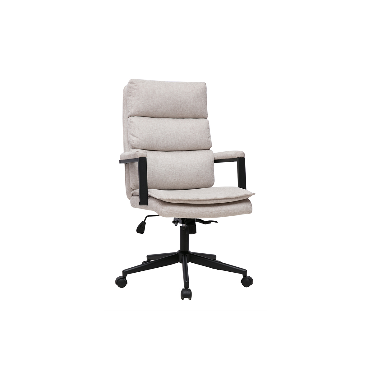 Fauteuil de bureau à roulettes en tissu effet velours texturé beige et métal noir SAEL Fauteuil de bureau à roulettes en tissu effet velours texturé beige et métal noir SAEL