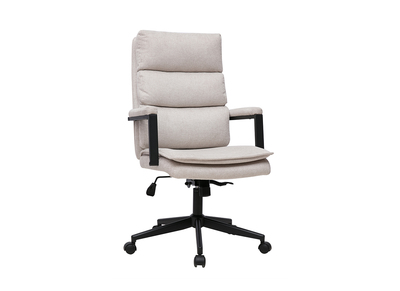 Fauteuil de bureau &agrave; roulettes en tissu effet velours textur&eacute; beige et m&eacute;tal noir SAEL