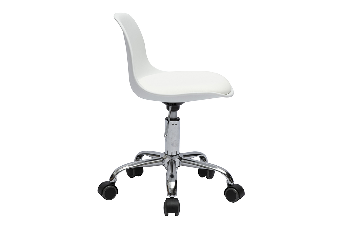 Fauteuil de bureau blanc enfant  roulettes STEEVY, vue de profil.