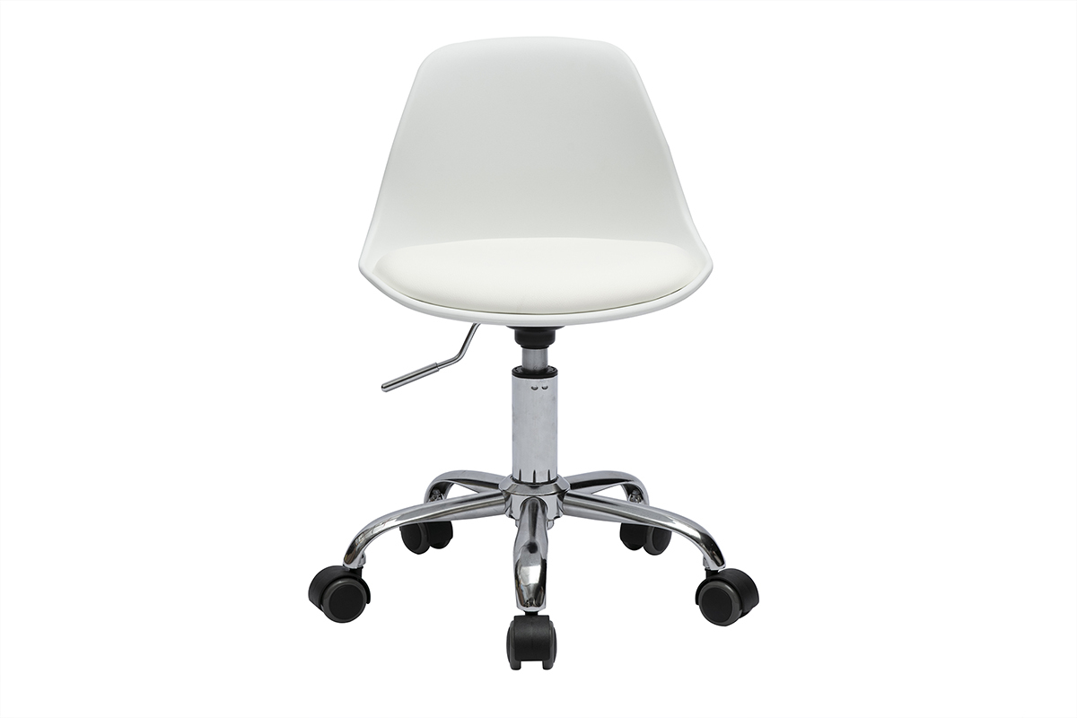 Fauteuil de bureau blanc enfant  roulettes STEEVY en polypropylne et polyurthane avec pied en mtal chrom