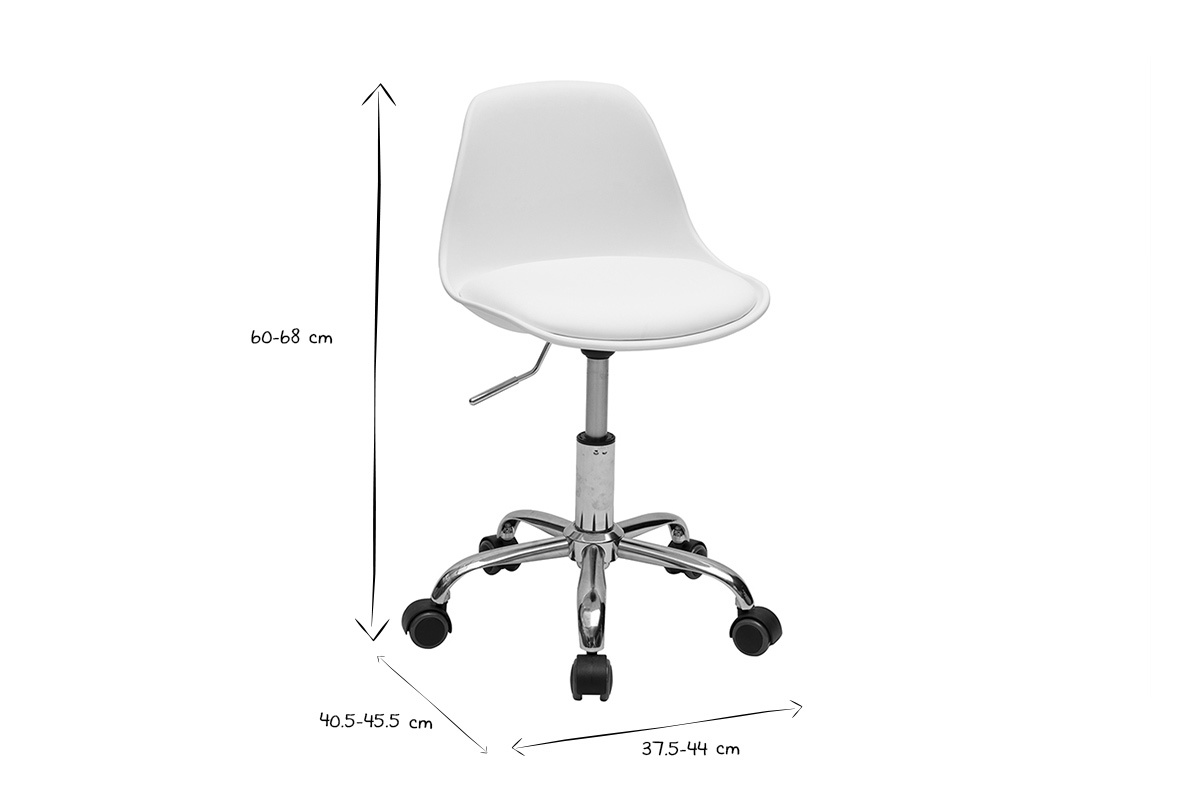 Dimensions du fauteuil de bureau blanc enfant  roulettes STEEVY