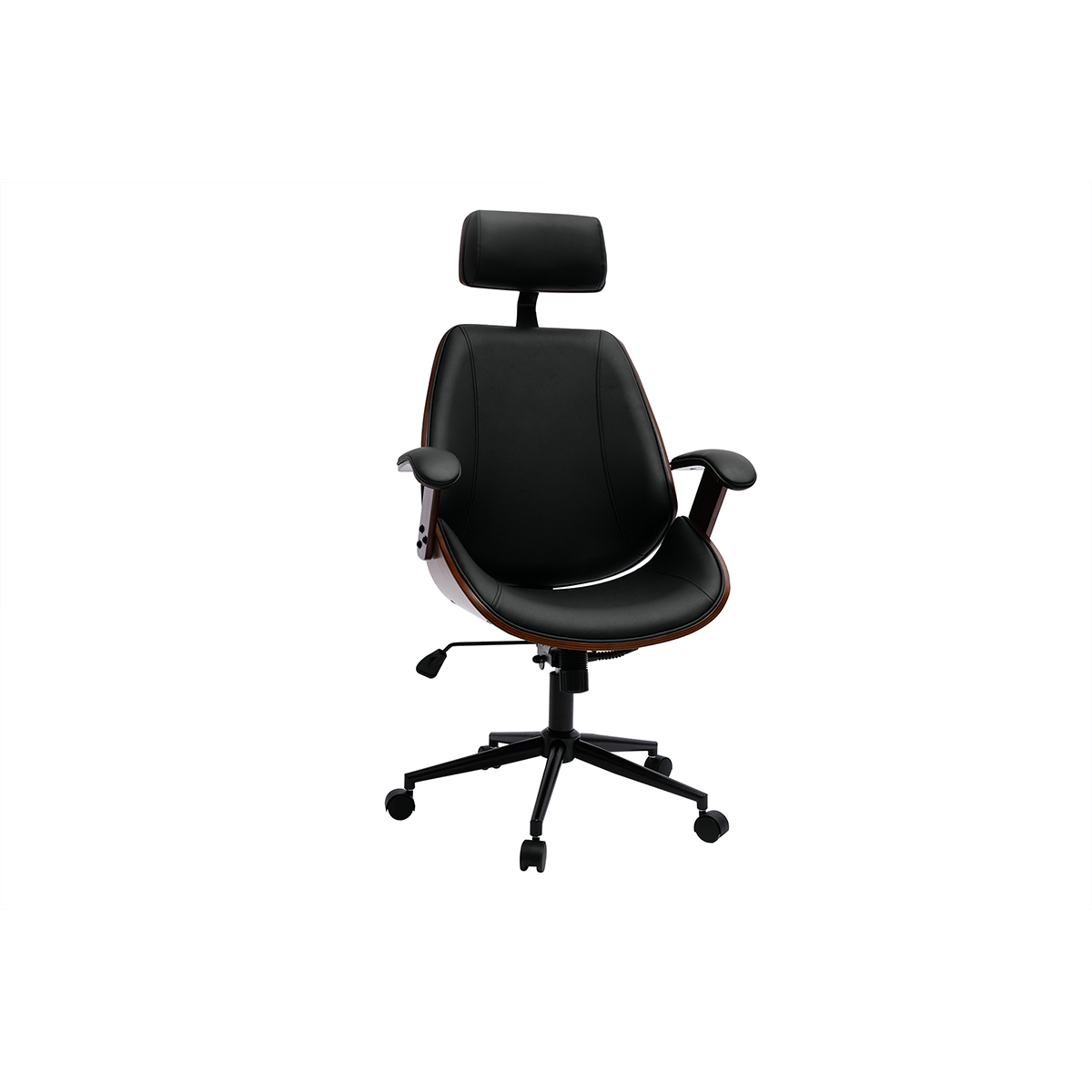 Fauteuil de bureau de direction design noir, bois foncé et métal noir MUSK Fauteuil de bureau de direction design noir, bois foncé et métal noir MUSK