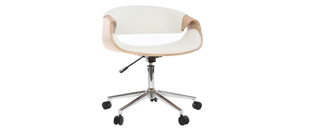Fauteuil de bureau design blanc et bois clair ARAMIS