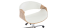 Fauteuil de bureau design blanc et bois clair ARAMIS