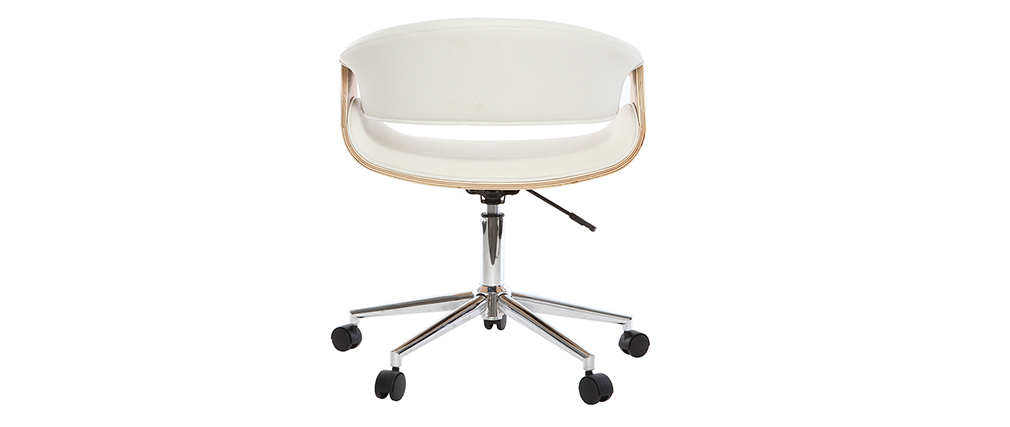 Fauteuil de bureau design blanc et bois clair ARAMIS