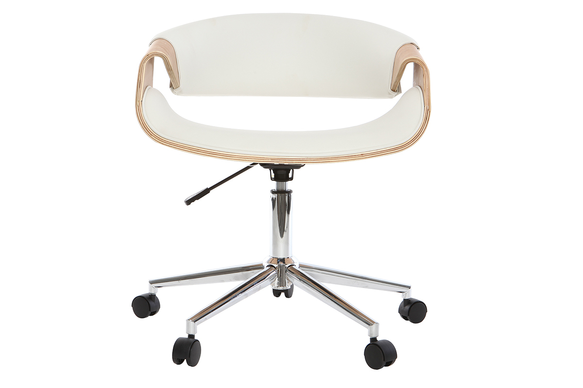 Fauteuil De Bureau Design Blanc Et Bois Clair Aramis Miliboo