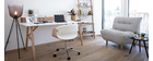 Fauteuil de bureau design blanc et bois clair ARAMIS