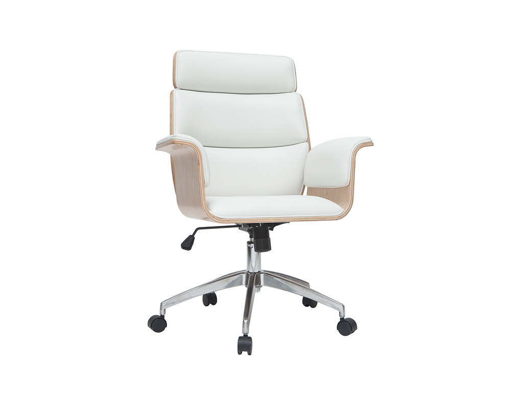 Fauteuil De Bureau Design Blanc Et Bois Clair Elon Miliboo