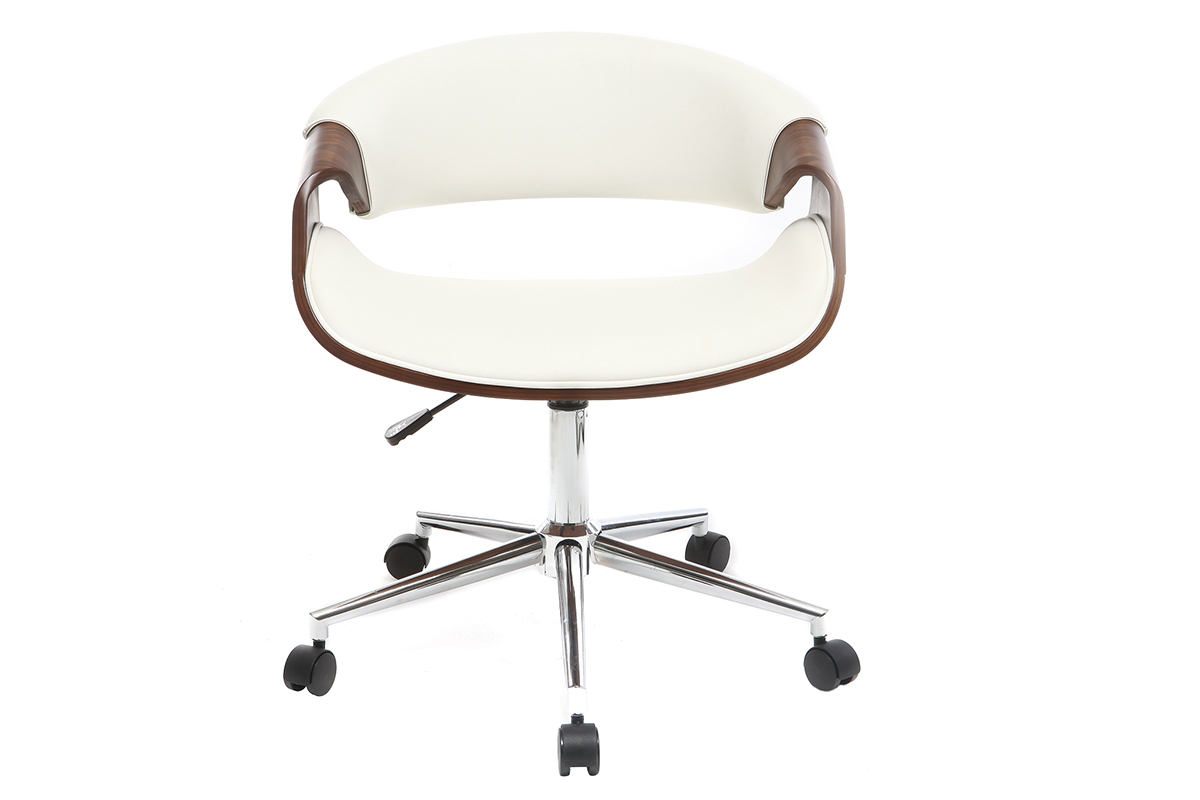 Fauteuil de bureau design blanc et noyer ARAMIS