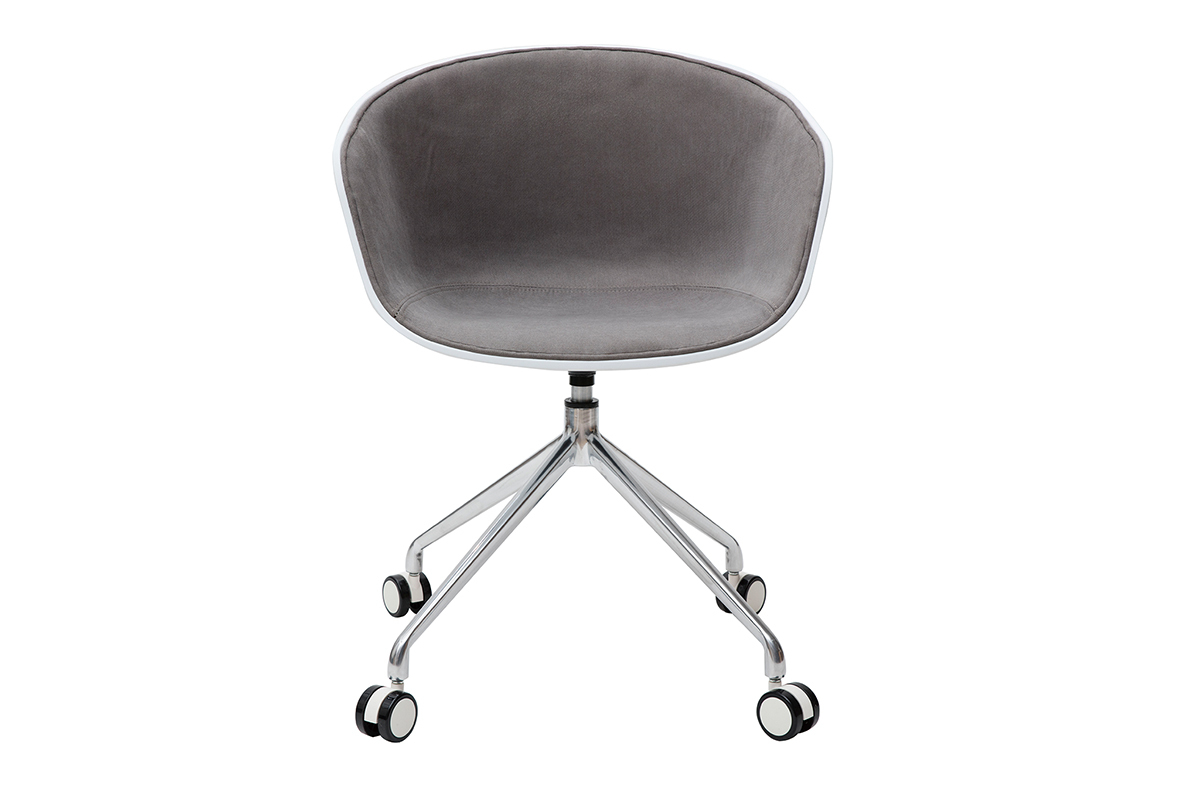 Fauteuil de bureau design blanc et tissu gris clair SCAFO