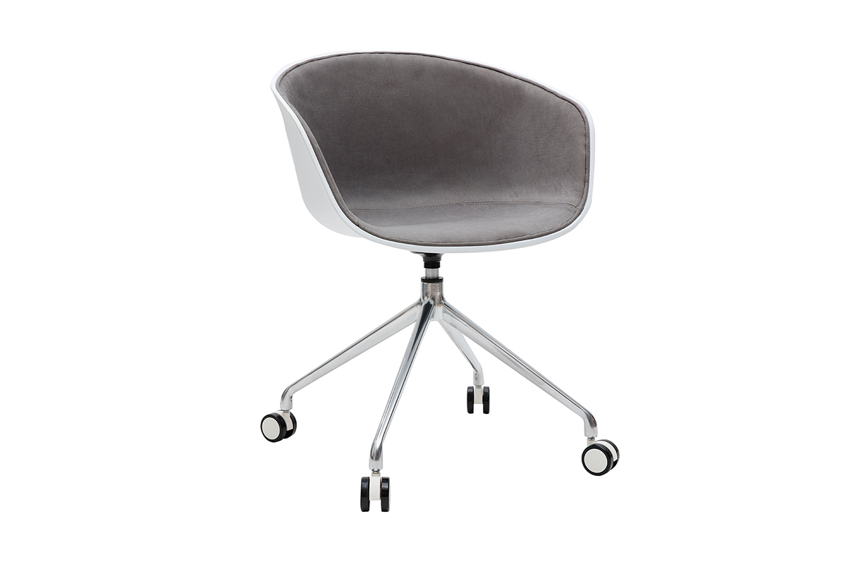 Fauteuil de bureau design blanc et tissu gris clair SCAFO
