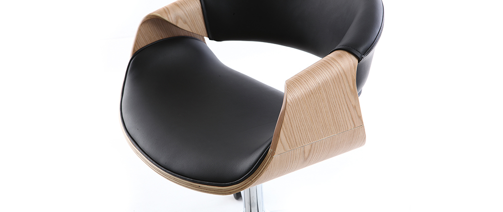 Fauteuil de bureau design noir et bois clair ARAMIS