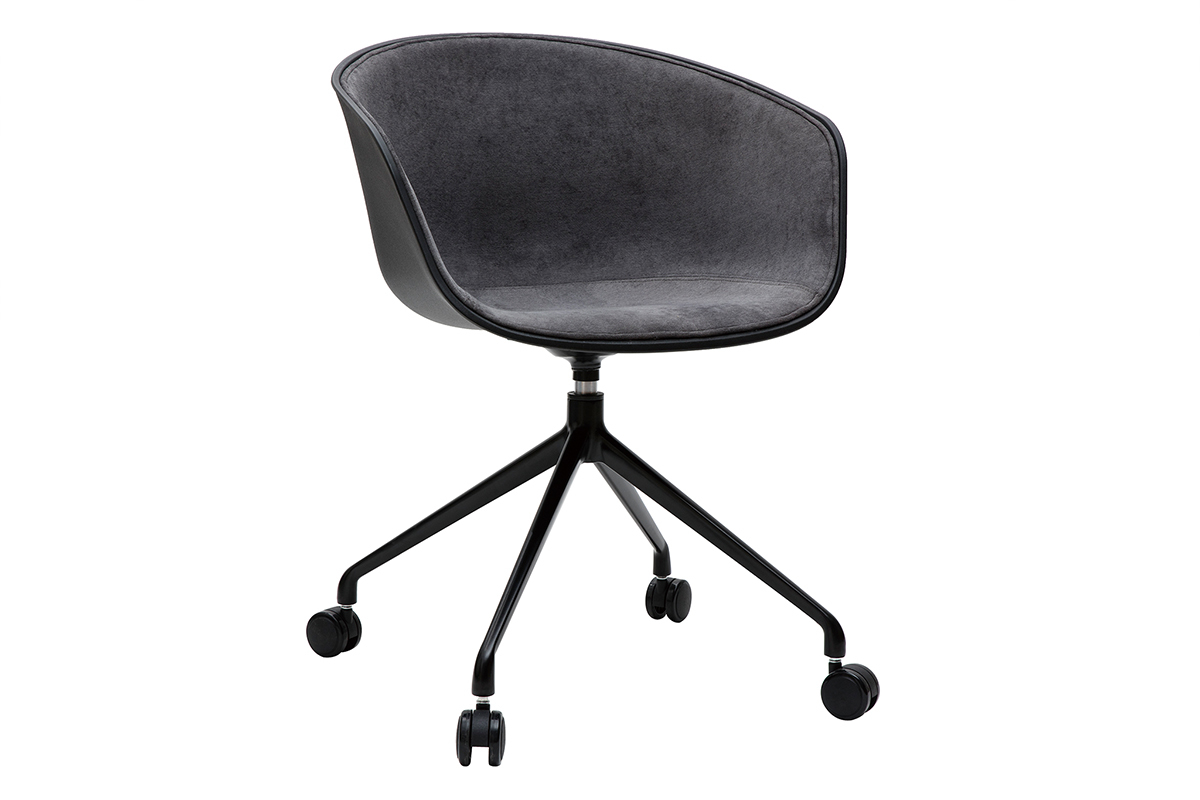 Fauteuil de bureau design noir et tissu gris fonc� SCAFO
