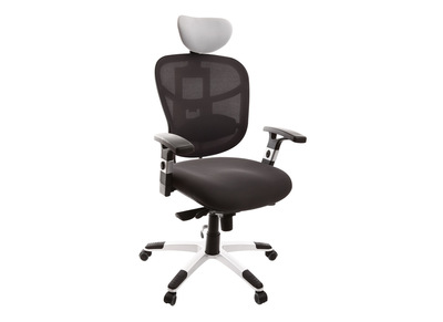 Fauteuil de bureau ergonomique noir avec appuie-t&ecirc;te blanc UP TO YOU