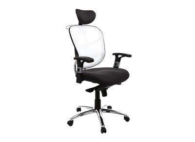 Fauteuil de bureau ergonomique noir avec dossier blanc et pieds chrom&eacute;s UP TO YOU