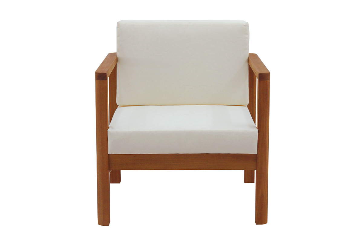Fauteuil de jardin en bois massif avec coussins d�houssables beige naturel AKIS