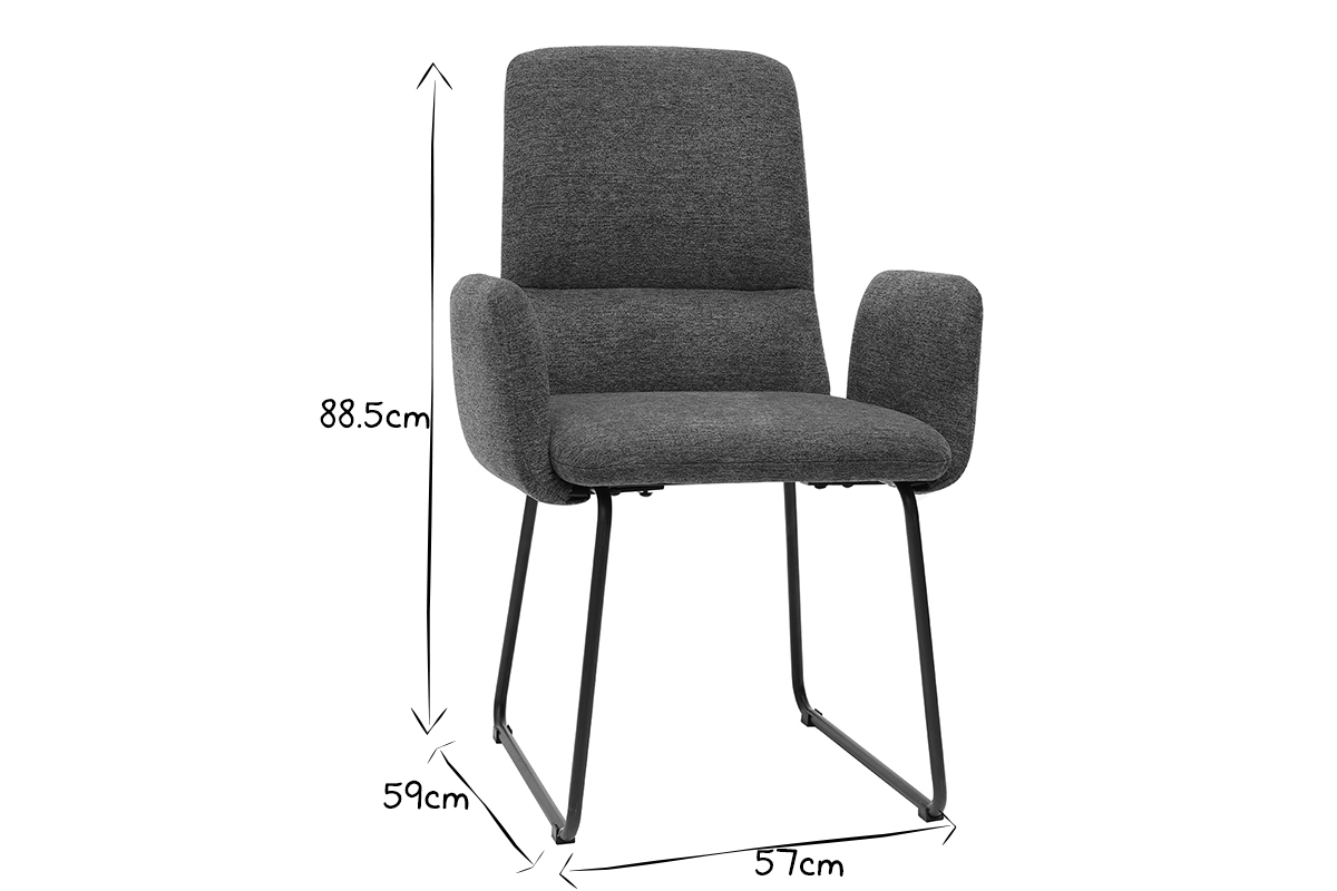 Fauteuil de table moderne en tissu gris et m�tal noir MYST