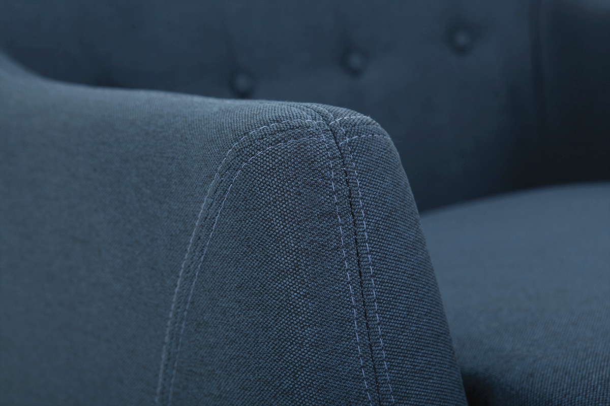 Fauteuil dhoussable en tissu bleu fonc et bois fonc YNOK